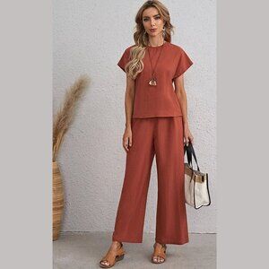 NWOT - Emory Rose Cotton Keyhole Back Top & Palazzo Pants Set - Red - Size Small
